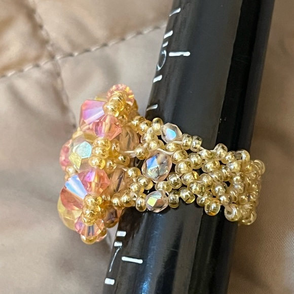 Bead pink and yellow Swarovski and Czech handmade ring - Picture 3 of 5